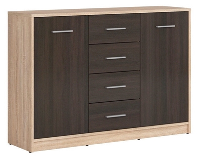 Picture of Black Red White Chest Of Drawers Nepo KOM2D4S Sonoma Oak / Wenge