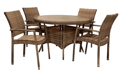 Picture of Home4you Wicker Garden Table And 4 Chair Set Cappucinno