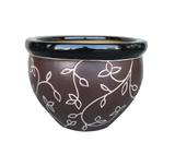 Show details for Ceramic flower pot, 23cm, black with leaves