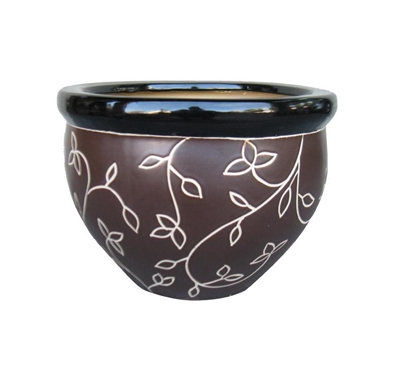 Picture of Ceramic flower pot, 23cm, black with leaves