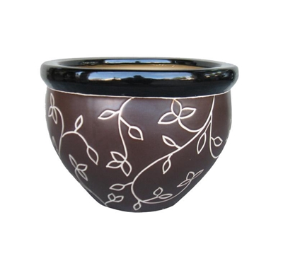 Picture of Flower pot with leaves, black, D30cm