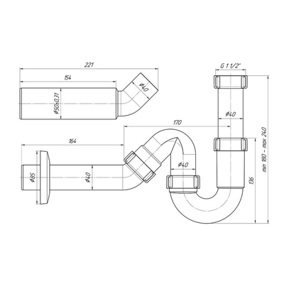 Picture of siphon sink 1 1 / 2x40 DY0136EU without cover (ANIPLAST)