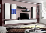 Show details for ASM Fly E Living Room Wall Unit Set Horizontal Glass Black/White Gloss