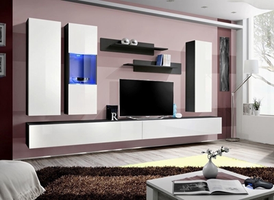 Picture of ASM Fly E Living Room Wall Unit Set Horizontal Glass Black/White Gloss