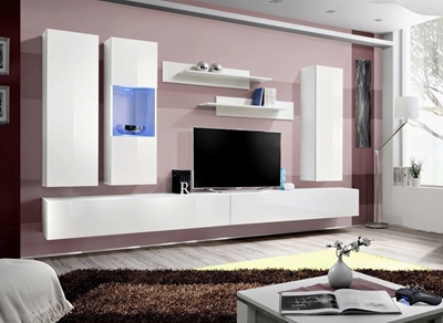 Picture of ASM Fly E Living Room Wall Unit Set Horizontal Glass White/White Gloss