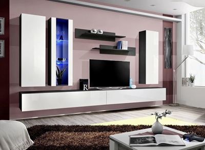 Picture of ASM Fly E Living Room Wall Unit Set Vertical Glass Black/White Gloss