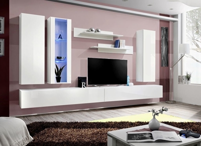 Picture of ASM Fly E Living Room Wall Unit Set Vertical Glass White/White Gloss