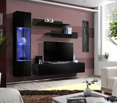 Picture of ASM Fly G Living Room Wall Unit Set Horizontal Glass Black/Black Gloss