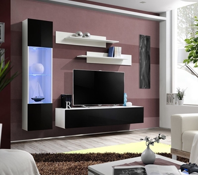 Picture of ASM Fly G Living Room Wall Unit Set Horizontal Glass White/Black Gloss