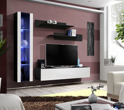 Picture of ASM Fly G Living Room Wall Unit Set Vertical Glass Black/White Gloss