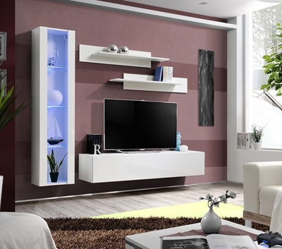 Picture of ASM Fly G Living Room Wall Unit Set Vertical Glass White/White Gloss