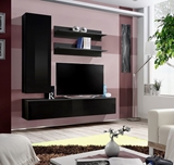 Show details for ASM Fly H Living Room Wall Unit Set Black/Black Gloss