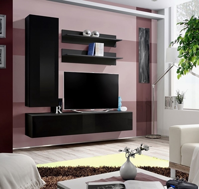 Picture of ASM Fly H Living Room Wall Unit Set Black/Black Gloss