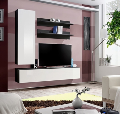 Picture of ASM Fly H Living Room Wall Unit Set Black/White Gloss