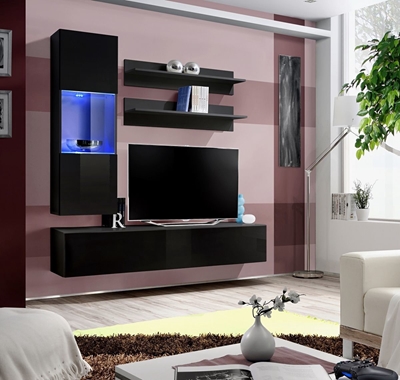 Picture of ASM Fly H Living Room Wall Unit Set Horizontal Glass Black/Black Gloss