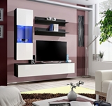 Show details for ASM Fly H Living Room Wall Unit Set Horizontal Glass Black/White Gloss