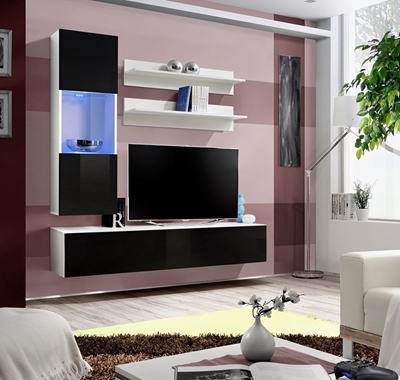 Picture of ASM Fly H Living Room Wall Unit Set Horizontal Glass White/Black Gloss