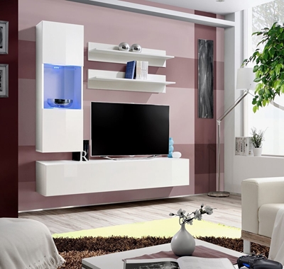 Picture of ASM Fly H Living Room Wall Unit Set Horizontal Glass White/White Gloss