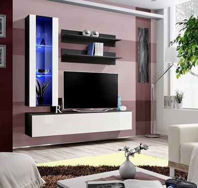 Picture of ASM Fly H Living Room Wall Unit Set Vertical Glass Black/White Gloss