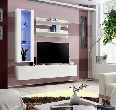 Picture of ASM Fly H Living Room Wall Unit Set Vertical Glass White/White Gloss