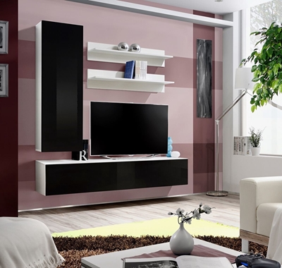 Picture of ASM Fly H Living Room Wall Unit Set White/Black Gloss