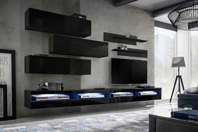 Picture of ASM Fly V Living Room Wall Unit Set Black ZZ FY V4