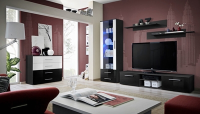 Picture of ASM Galino B Wall Unit Black/Black Gloss/White Gloss