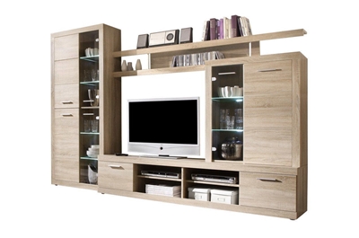 Picture of Black Red White Cancan 4 Wall Unit Sonoma Oak