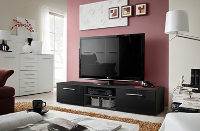Picture of TV table ASM Bono II Black / Black Gloss, 1800x450x350 mm