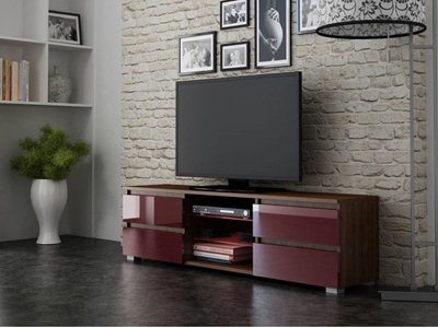 Picture of TV galds Pro Meble Milano 150 With Light Walnut/Red, 1500x350x420 mm