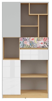 Picture of Black Red White Nandu Shelf 79.5x164x39cm Grey/Oak/White/Sticker