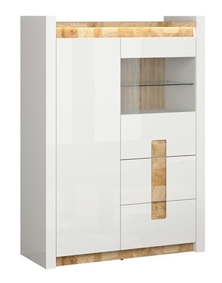Picture of Black Red White Alameda LED Glass Cabinet White Gloss/Westminster Oak