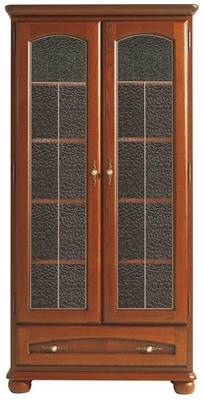 Picture of Black Red White Glass-Door Cabinet Bawaria Chestnut/Walnut