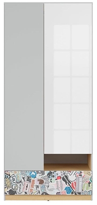 Picture of Black Red White Nandu Wardrobe 90x200.5x55cm Grey/Oak/White/Sticker